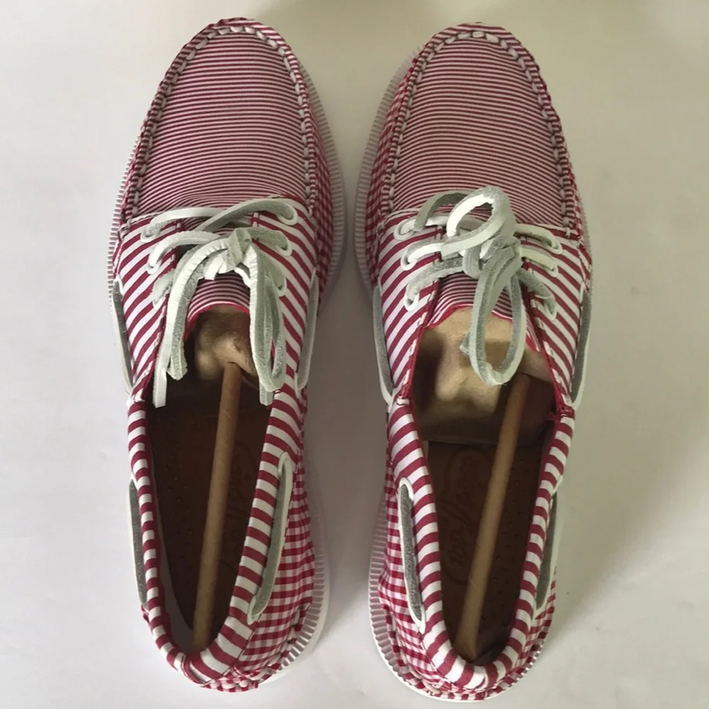 Sperry Leather 3-Eye Boat Shoe Red Gingham 7.5